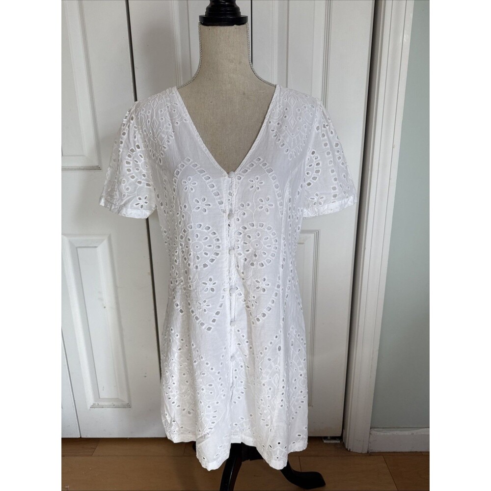 EYELET BEAUTY Primark white eyelest shortsleeved shift dress womens Size 10